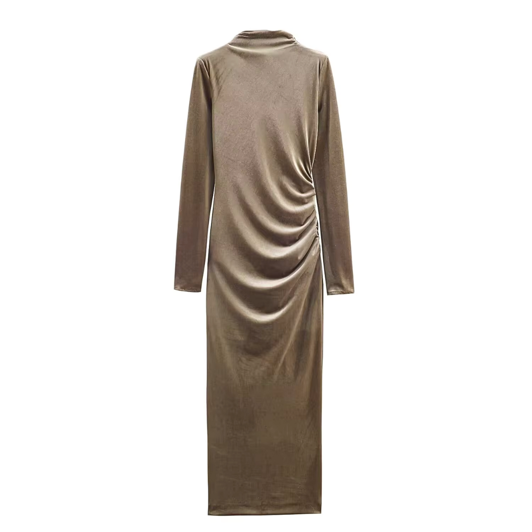 Silver Velvet Ruched Gown