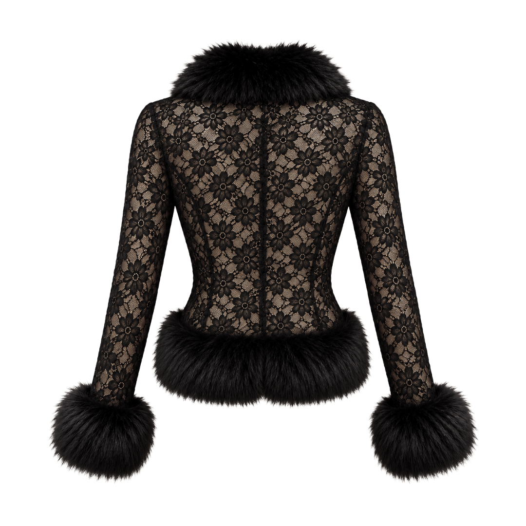 Floral Lace Faux Fur Trimmed Jacket – Gothic Glamour Outerwear