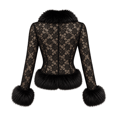 Floral Lace Faux Fur Trimmed Jacket – Gothic Glamour Outerwear