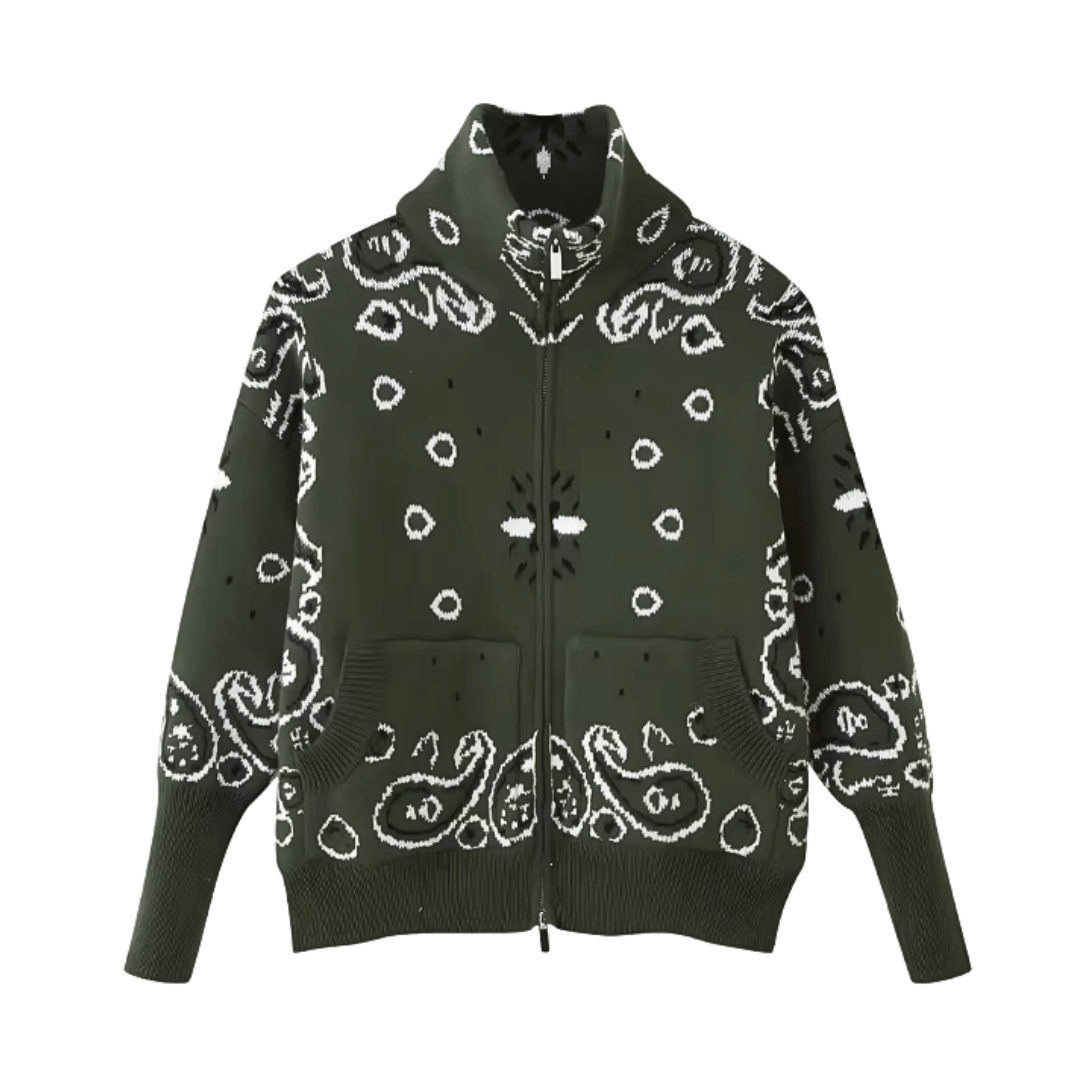 Bandana Paisley Knit Jacket – Vintage Zip-Up Cardigan