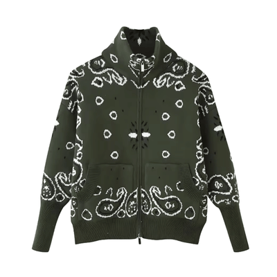 Bandana Paisley Knit Jacket – Vintage Zip-Up Cardigan