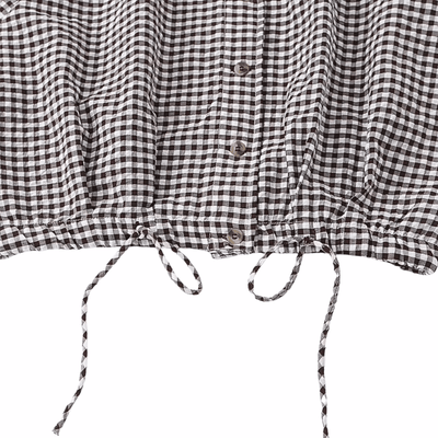 Gingham Drawstring Hem Button-Up Jacket