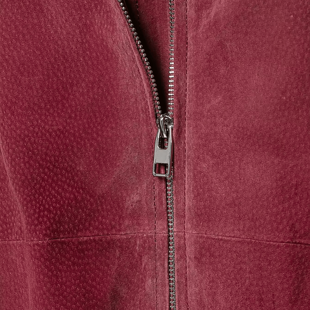 Faux Suede Bomber Jacket – High Neck Zip Up