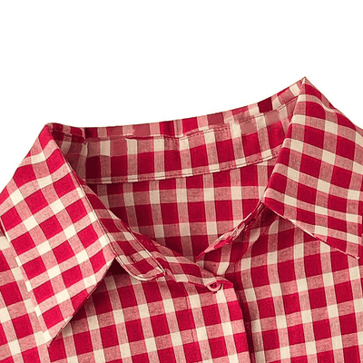 Red Plaid Oversized Shirt – Casual Check Flannel Blouse