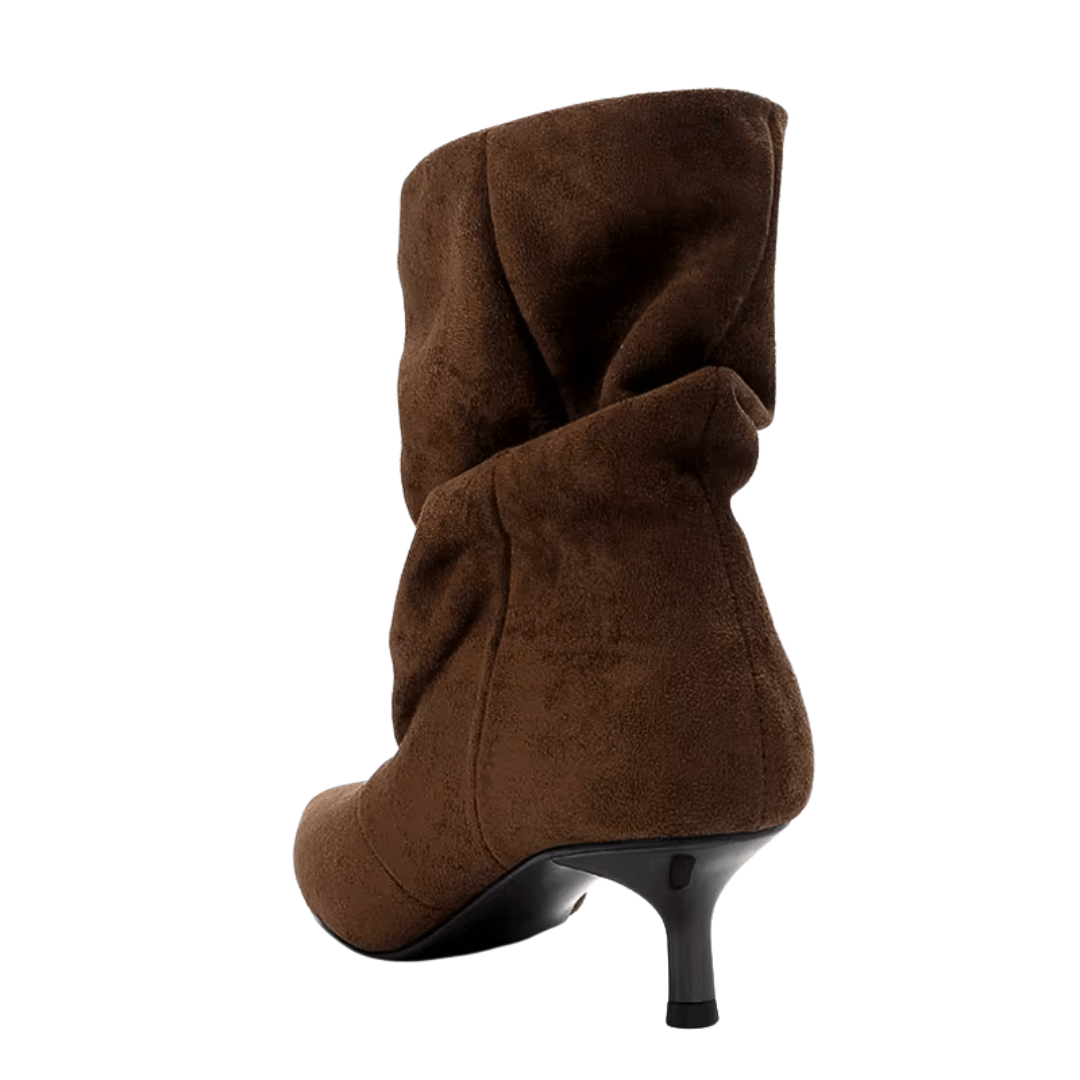 Slouchy Faux Suede Ankle Boots – Kitten Heel Pointed Toe Booties