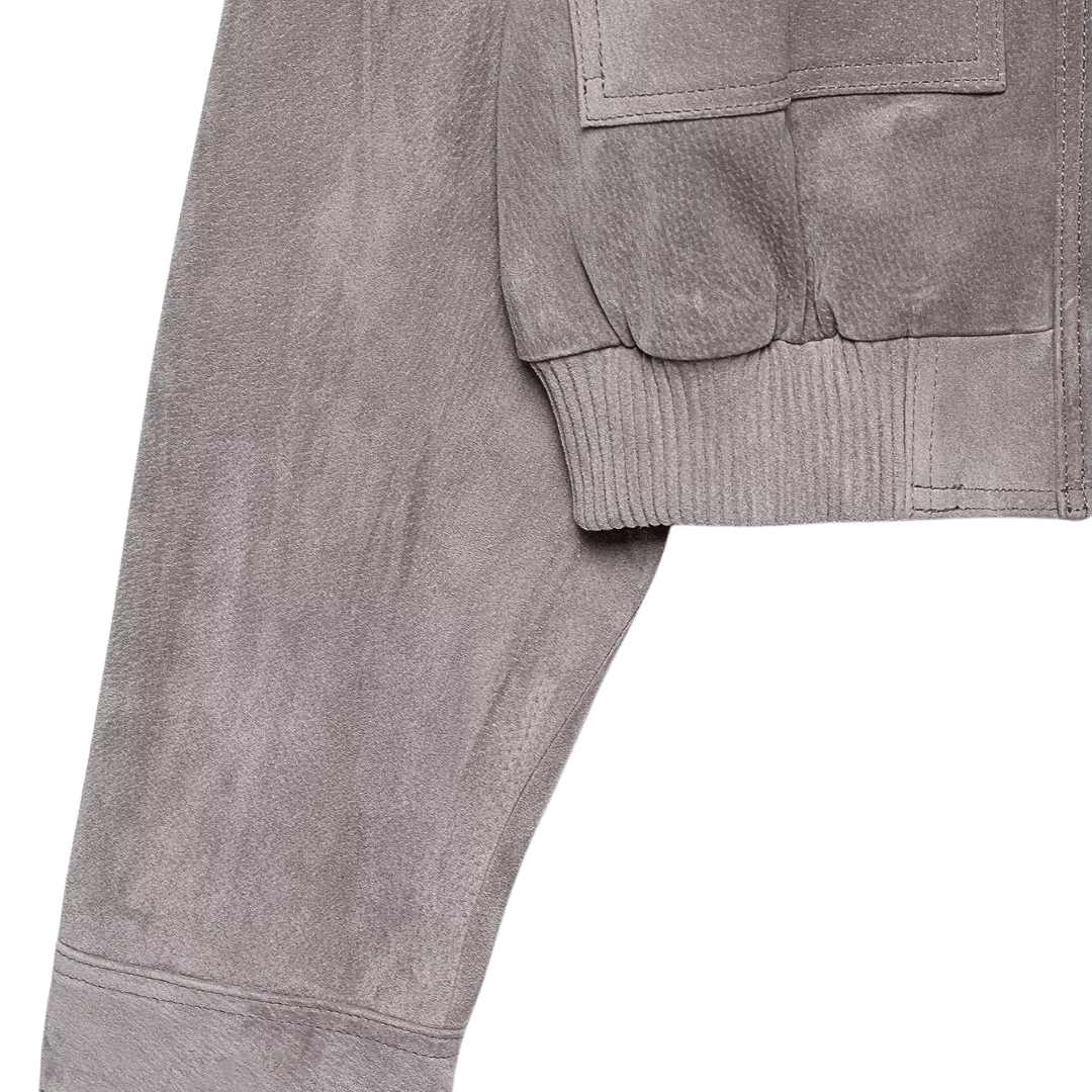 Faux Suede Utility Bomber Jacket – Grey Crop Cargo Coat