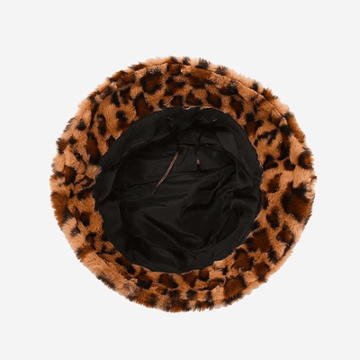 Fluffy Leopard Print Bucket Hat