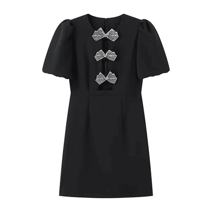 Crystal Appliqué Puff Sleeve Dress