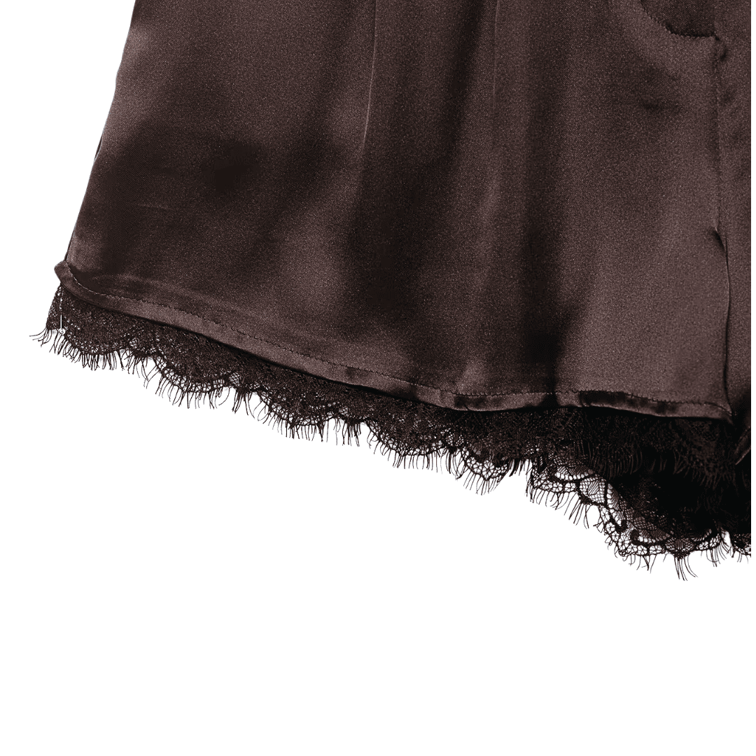 Lace Trim Satin High-Waist Shorts