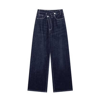 Asymmetrische Jeans mit gekreuztem Bund und weitem Bein