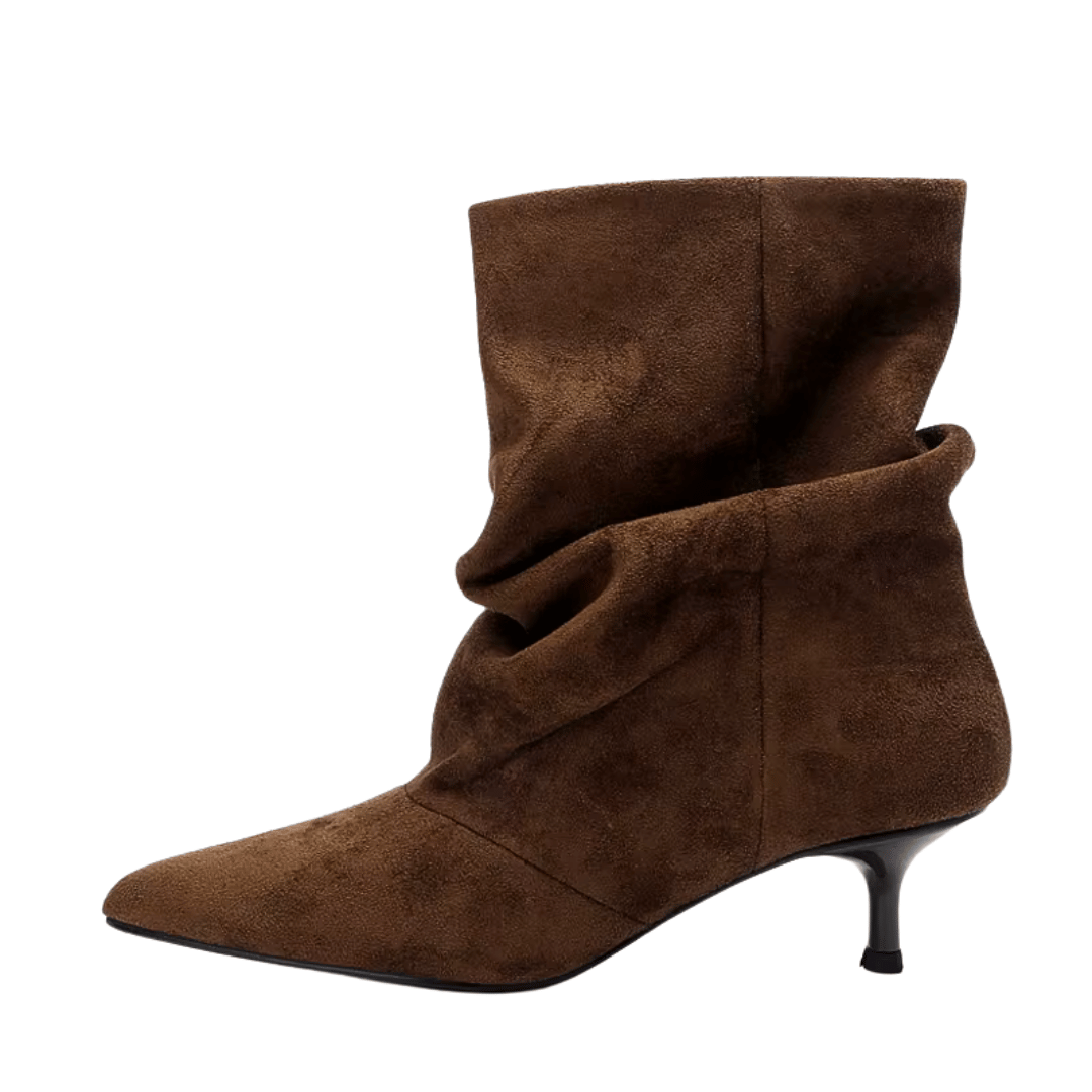 Slouchy Faux Suede Ankle Boots – Kitten Heel Pointed Toe Booties