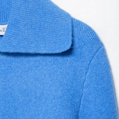 Zip-Up Collared Knit Sweater – Blue Knit Cardigan Jacket