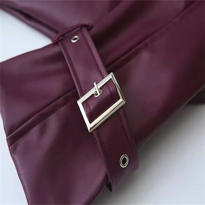 Draped Faux Leather Jacket