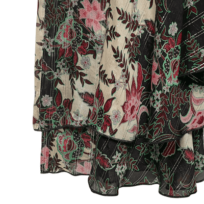 Floral Print Asymmetrical Midi Skirt – Lurex Bohemian Flowy Skirt
