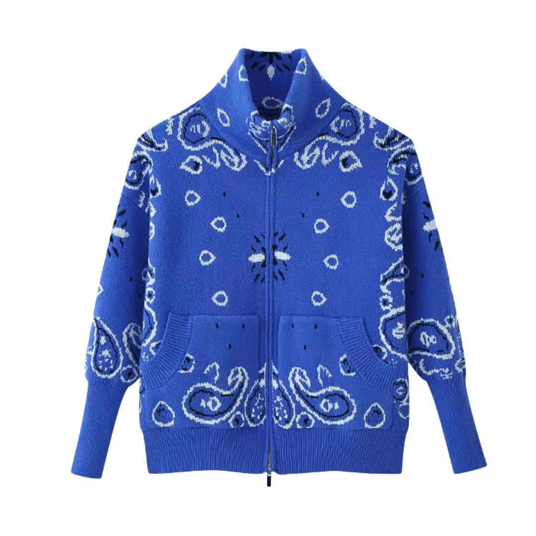Bandana Paisley Knit Jacket – Vintage Zip-Up Cardigan