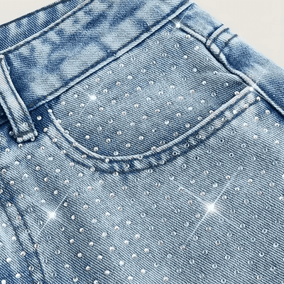 Rhinestone Embellished High-Waisted Jeans