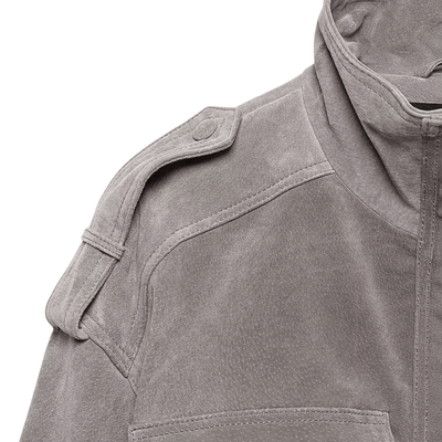 Faux Suede Utility Bomber Jacket – Grey Crop Cargo Coat