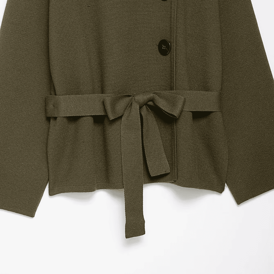 Olive Belted Knit Cardigan Jacket