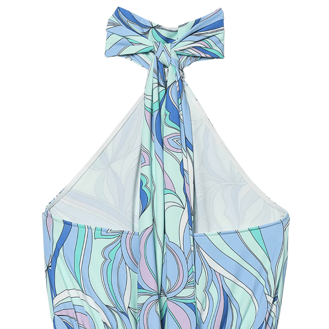 Abstract Print Halter Neck Mini Dress