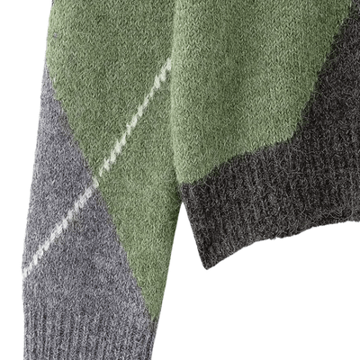 Fuzzy Argyle Sweater – Vintage Diamond Knit Pullover