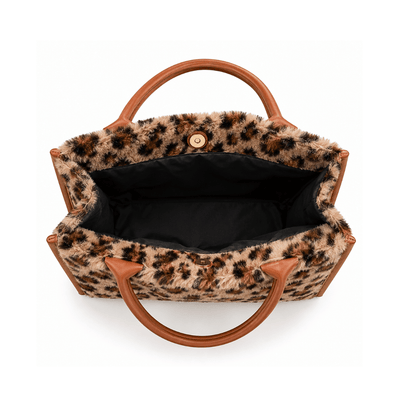 Plush Animal Tote – Cow Print Leopard Faux Fur Shopper