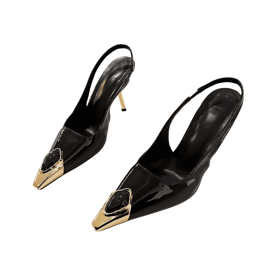 Patent Gold Buckle Slingbacks