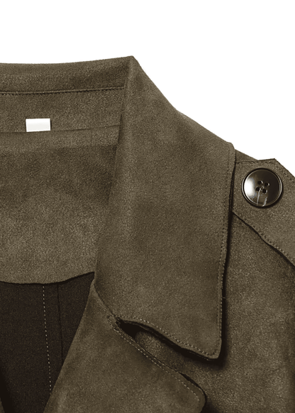 Faux Suede Belted Coat in Olive