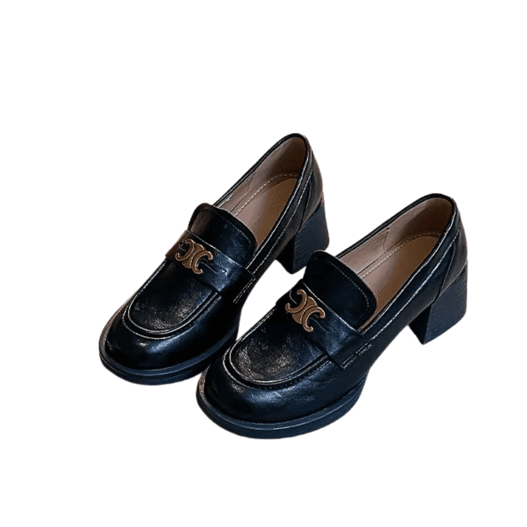 Black Leather Heeled Loafers
