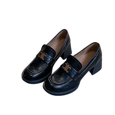 Black Leather Heeled Loafers