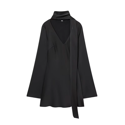Satin Scarf Neck Mini Dress