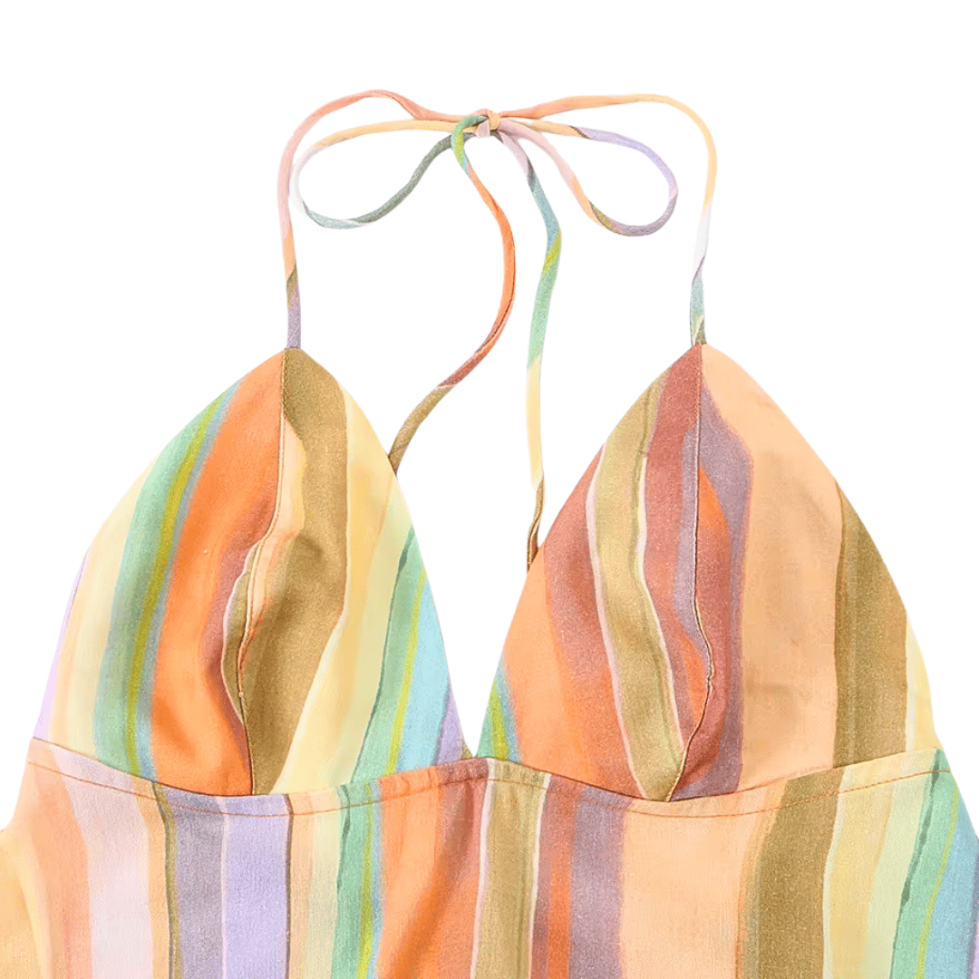Striped Linen Halter Crop Top & Wide Leg Pants Set