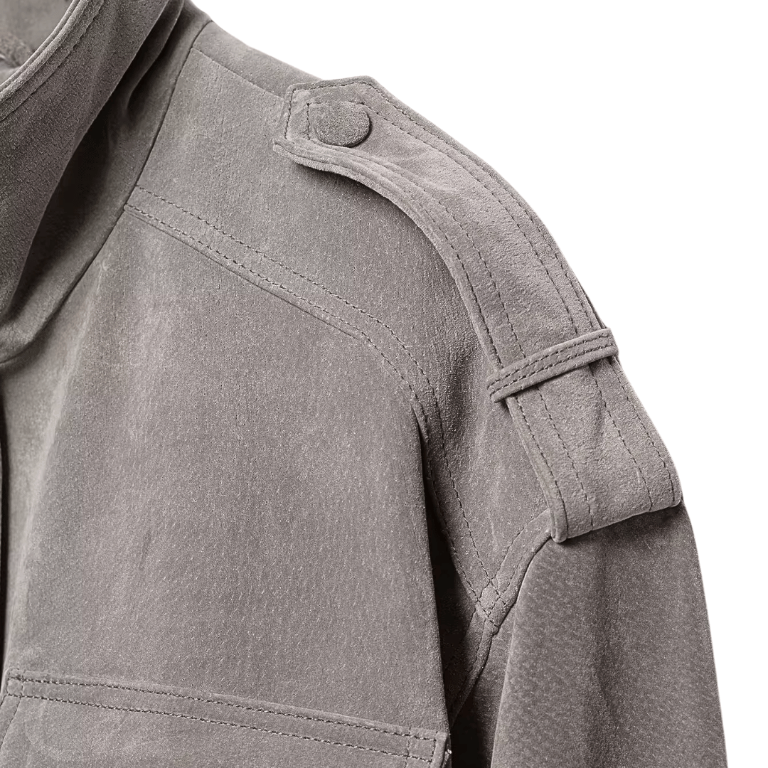 Faux Suede Utility Bomber Jacket – Grey Crop Cargo Coat