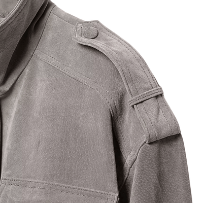 Faux Suede Utility Bomber Jacket – Grey Crop Cargo Coat