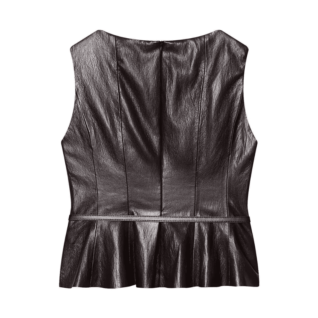 Elegant Brown Peplum Leather Set