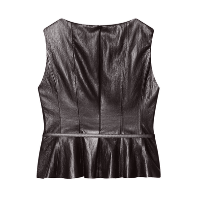 Elegant Brown Peplum Leather Set