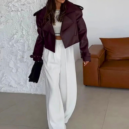 Draped Faux Leather Jacket