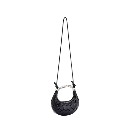 Woven Half-Moon Top-Handle Bag