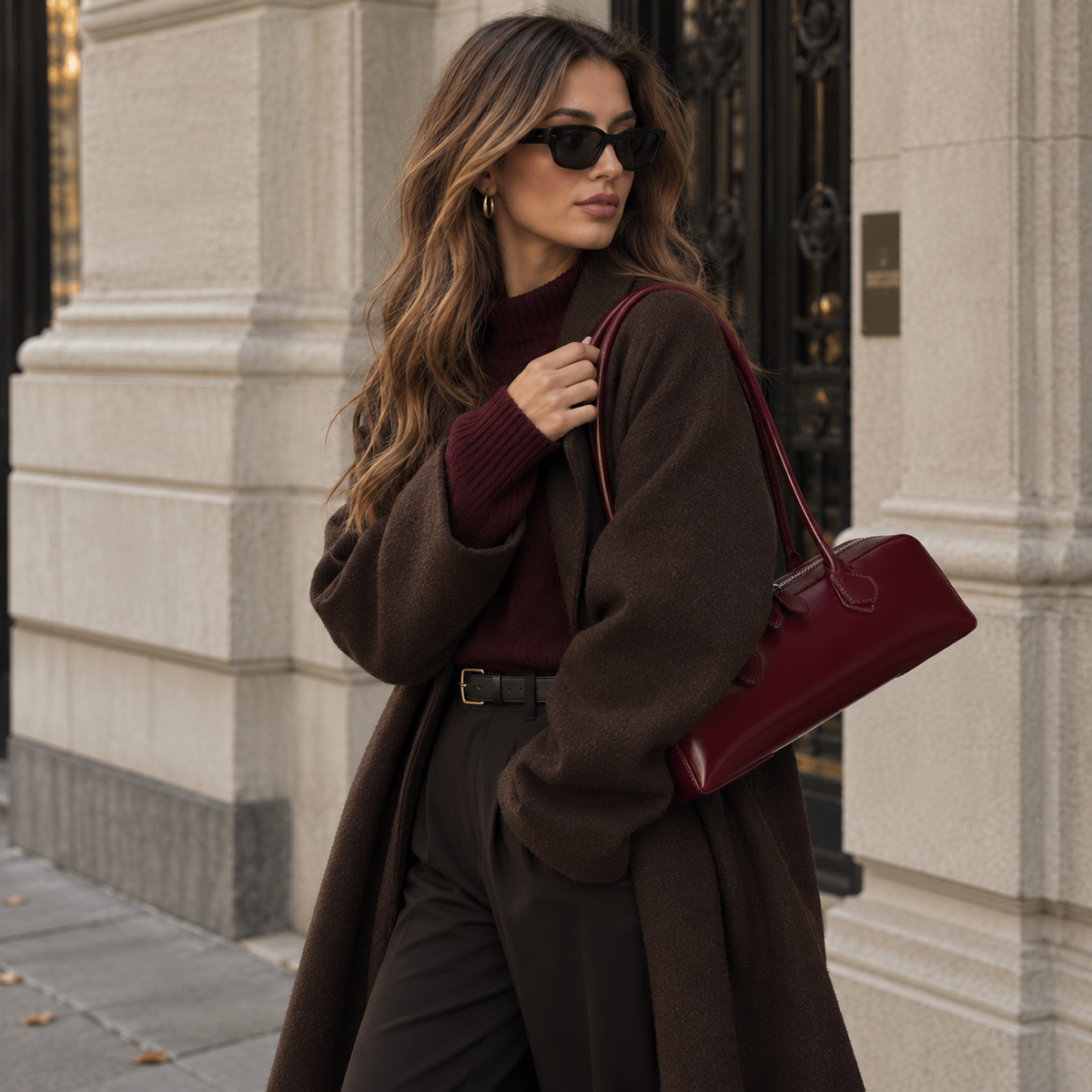 Leather Barrel Shoulder Bag – Minimalist East-West Handbag
