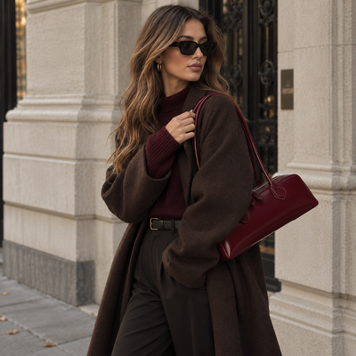Leather Barrel Shoulder Bag – Minimalist East-West Handbag