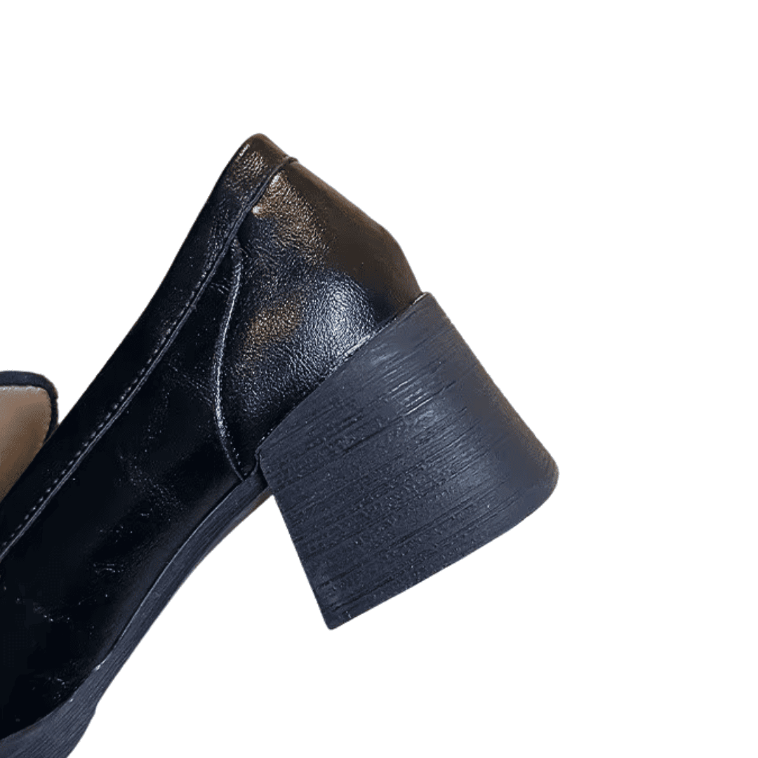 Black Leather Heeled Loafers