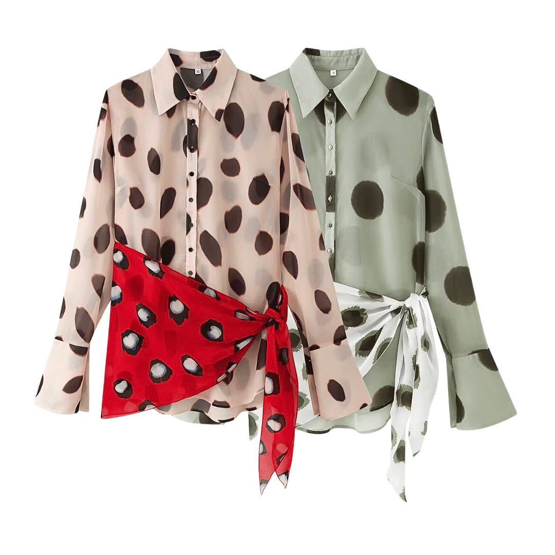 Polka Dot Shirt Dress – Asymmetric Tie Front