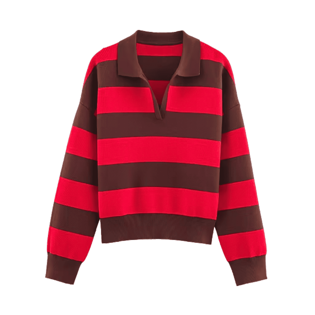 Striped V-Neck Knit Sweater