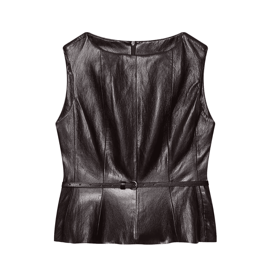 Elegant Brown Peplum Leather Set