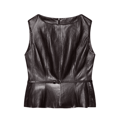 Elegant Brown Peplum Leather Set