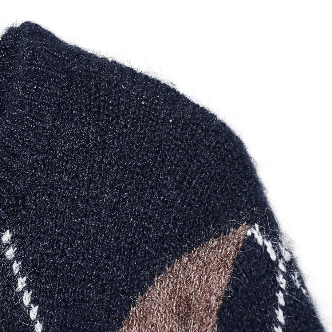 Fuzzy Argyle Sweater – Vintage Diamond Knit Pullover
