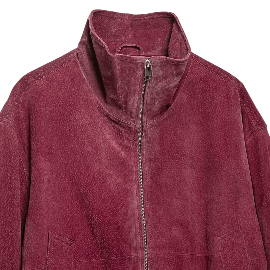 Faux Suede Bomber Jacket – High Neck Zip Up