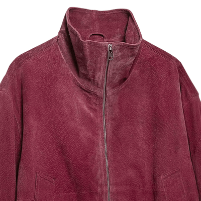 Faux Suede Bomber Jacket – High Neck Zip Up