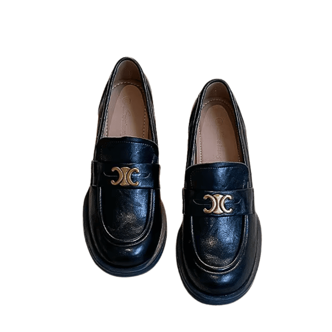 Black Leather Heeled Loafers