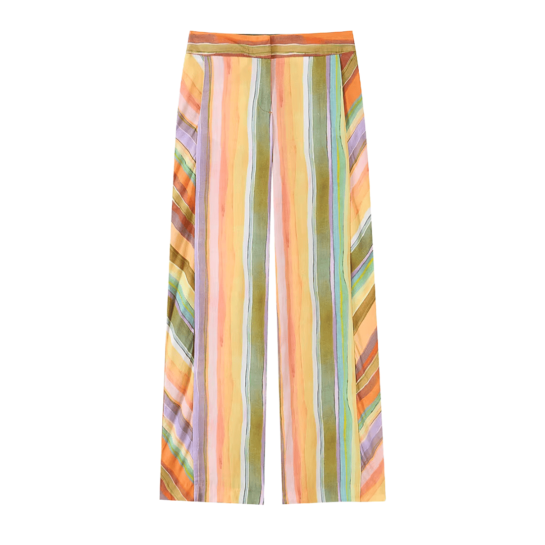 Striped Linen Halter Crop Top & Wide Leg Pants Set