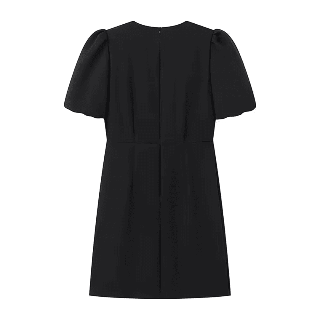 Crystal Appliqué Puff Sleeve Dress